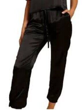 NATION LTD Del Rey Satin Jogger Pants Black Size Medium Luxe Casual Chic